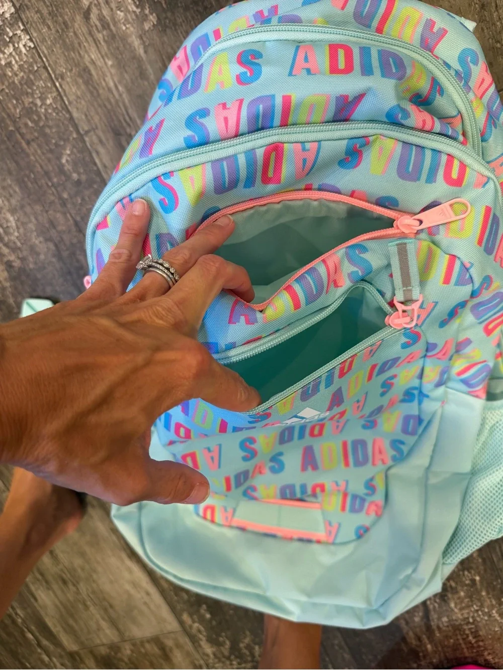 adidas Pastel Blue Backpack with Multicolor Logo Print